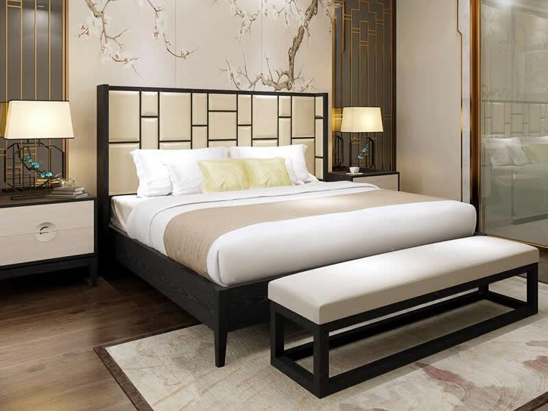新中式實木床 現代中式軟靠床高端定制